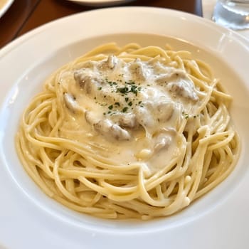 Italian Alfredo Spahetti Pasta. Creamy Penne and spaghetti Food lunch meal