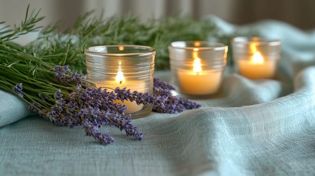 romantic setting featuring sprigs of lavender. AI generative.