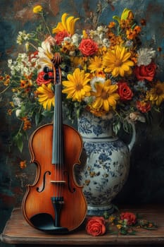 a classic wooden violin. AI generative.