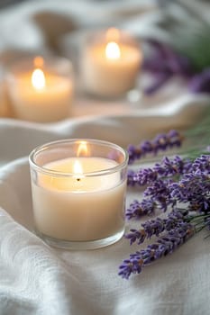 romantic setting featuring sprigs of lavender. AI generative.
