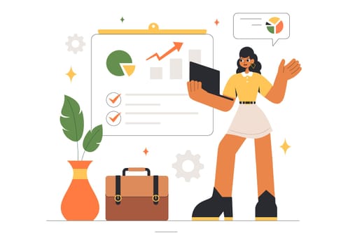 Confident Businesswomen Vector Illustration of Strong Female Entrepreneurs Supporting to Promote Women's Participation in Politics and Business