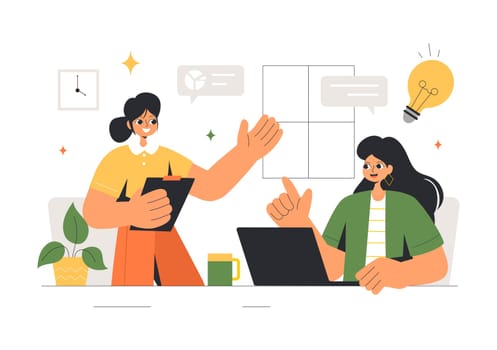 Confident Businesswomen Vector Illustration of Strong Female Entrepreneurs Supporting to Promote Women's Participation in Politics and Business