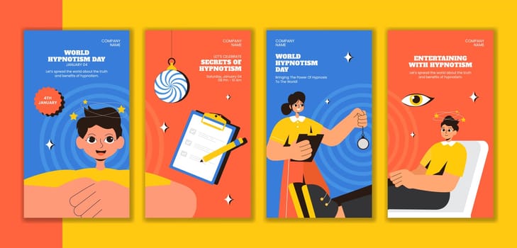 Social Media Stories Design for Hypnotism Day in Flat Hand-Drawn Style