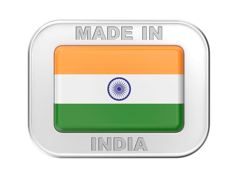 Made in India, silver badge with the national flag of India