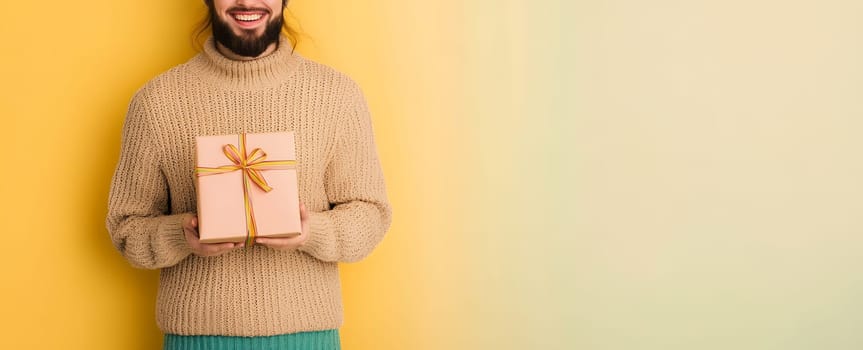 Man holding a gift, expressing love and care.