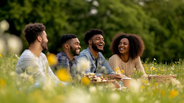 Happy family enjoying a picnic in a sunny park.