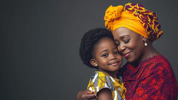 A heartwarming portrait of a mother and child sharing a tender moment.