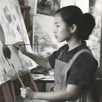 Creative Woman Female Artist Painter. Art Lady Painting a canvas