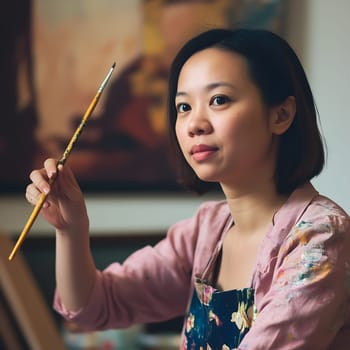Creative Woman Female Artist Painter. Art Lady Painting a canvas