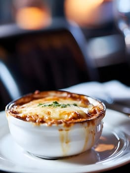 Cooking a fresh homemade moussaka recipe meal. Tasty Dish of Food with cheese