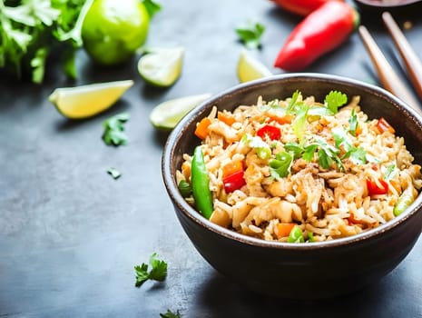 Nasi goreng Fried rice indonesian food dinner dish with vegetables