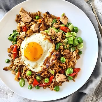 Nasi goreng Fried rice indonesian food dinner dish with vegetables