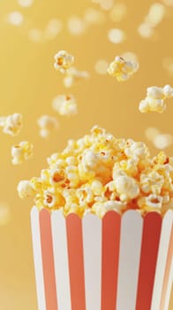 Popcorn in paper cup on pristine solid color background, fun party concept, AI Generated