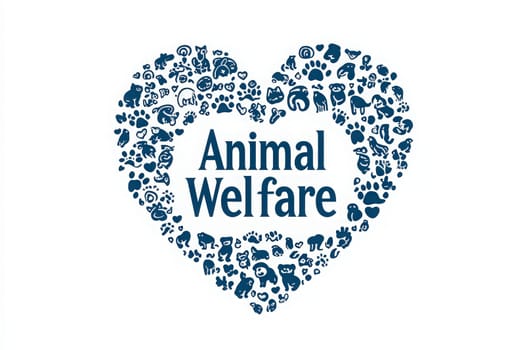 A heart shaped design composed of numerous animal silhouettes highlights the importance of animal welfare. This creative representation emphasizes compassion towards all living creatures.