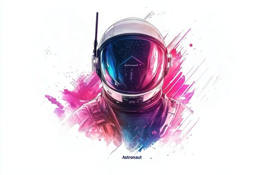 An astronauts helmet is depicted with a vivid splash of colors, embodying the spirit of space exploration. The artistic design merges technology and creativity in a striking visual.
