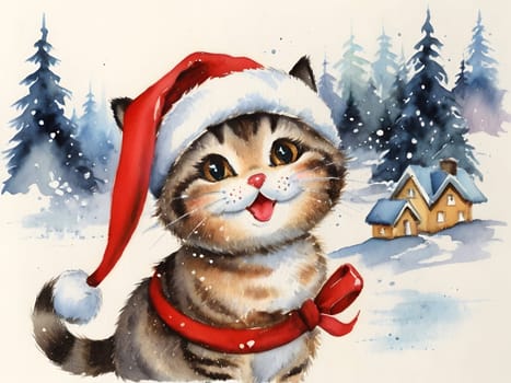 Cute kitten in santa hat