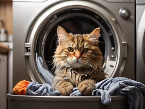 Funny cat in the washing machine