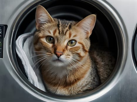 Funny cat in the washing machine