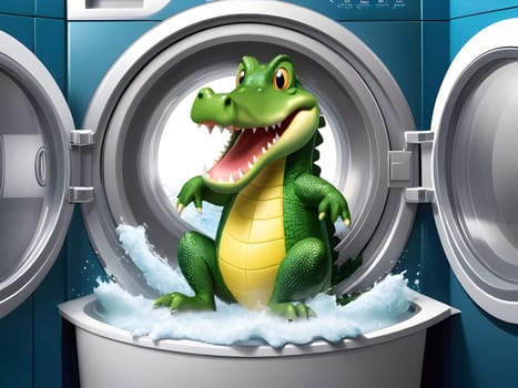 Funny crocodile in the washing machine
