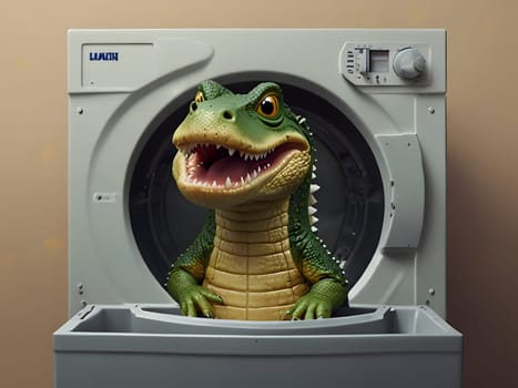 Funny crocodile in the washing machine