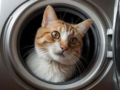 Funny cat in the washing machine