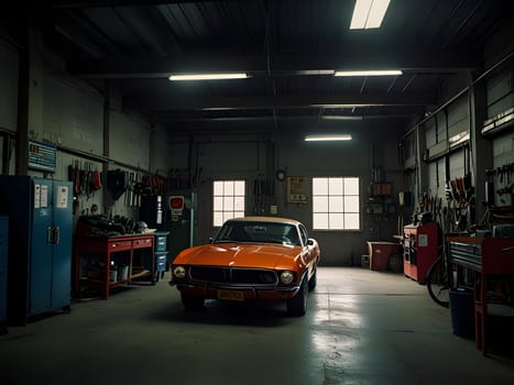 Interior of old mechanics garage