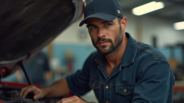 Handsome mechanic in the garage