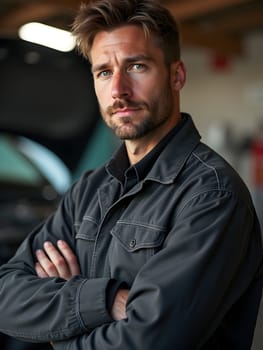 Handsome mechanic in the garage