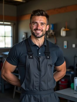 Handsome mechanic in the garage