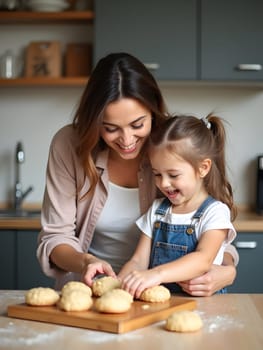Mom with daughter baking at home
