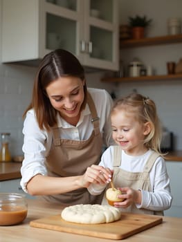 Mom with daughter baking at home