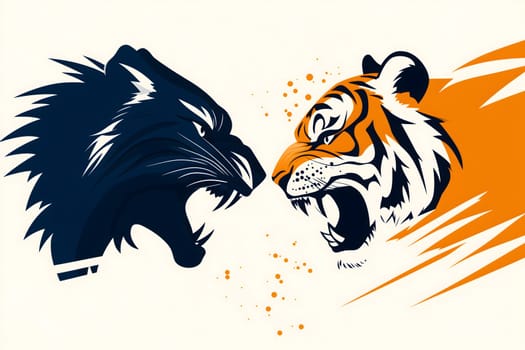 Fierce clash of predators, panther and tiger illustration embodies power, competition, and the contrast of nature's strength. AI generated image