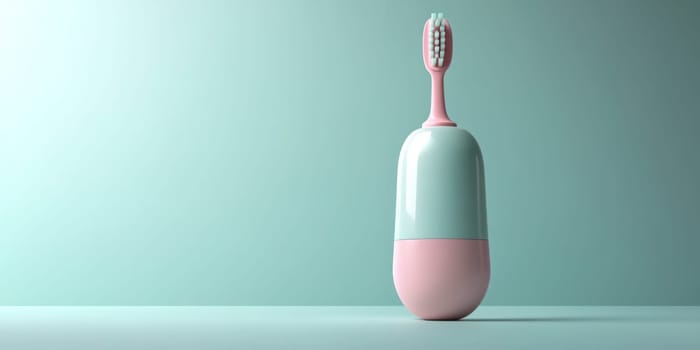 Toothbrush, simplified, thick and short, in pastel colors on a light blue background