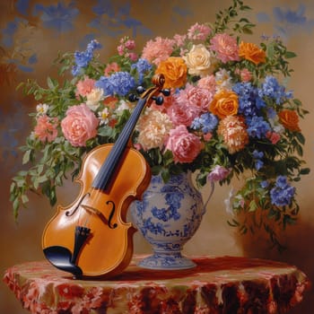 a classic wooden violin. AI generative.