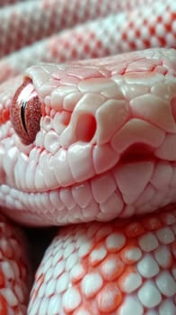 white pink snake with detailed scales and bright eyes