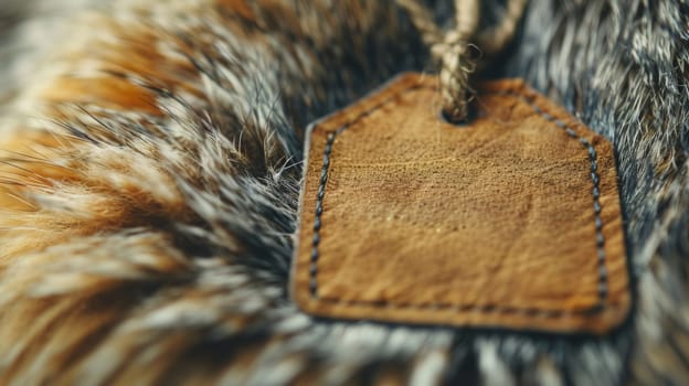a tag on which nothing is written, which lies on a fur coat made of natural fur