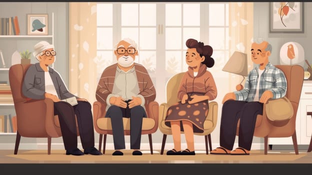 Elderly people sitting on armchairs in a room.concept the importance of family care and support and spending time together