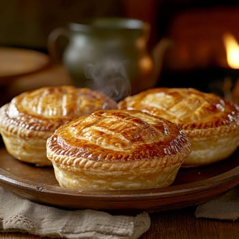 Freshly baked pies with filling. AI generative.