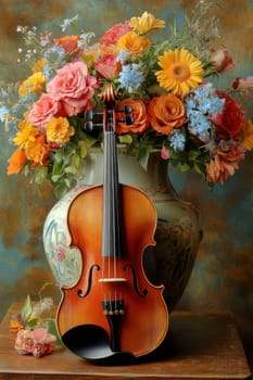 a classic wooden violin. AI generative.