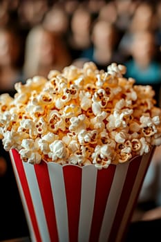 freshly popped popcorn in a cinema. AI generative.