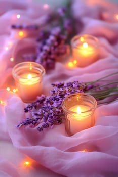 romantic setting featuring sprigs of lavender. AI generative.
