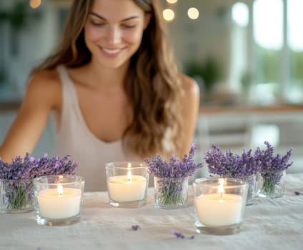 romantic setting featuring sprigs of lavender. AI generative.