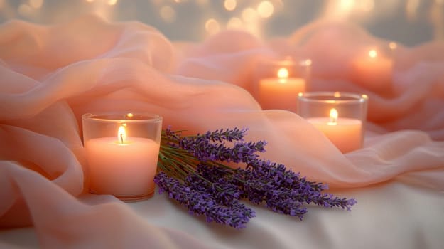 romantic setting featuring sprigs of lavender. AI generative.