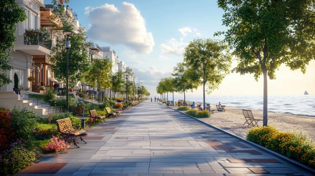 Tourist apartments in Greece on the seashore.AI generative.