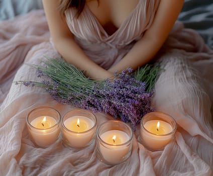 romantic setting featuring sprigs of lavender. AI generative.