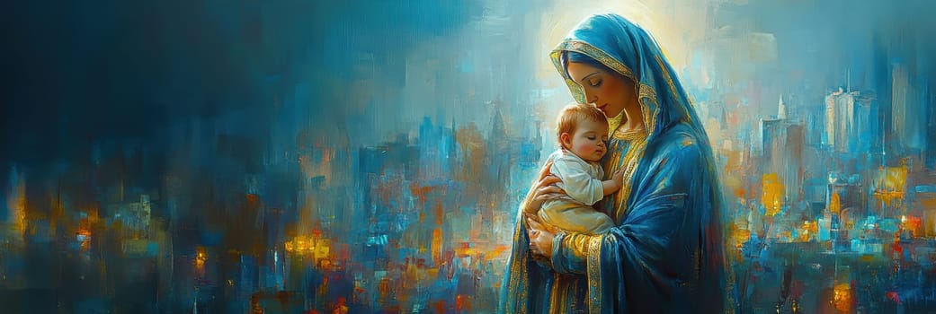 Mother of God with a baby. AI generative.
