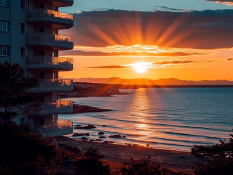 Tourist apartments in Greece on the seashore.AI generative.