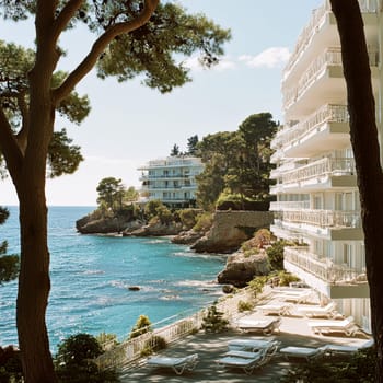 Tourist apartments in Greece on the seashore.AI generative.