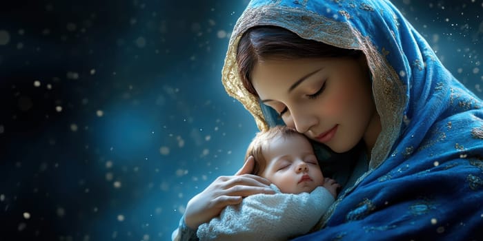 Mother of God with a baby. AI generative.