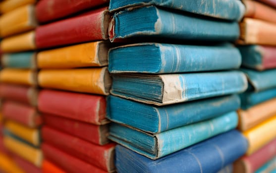 A stack of colorful vintage books with aged covers, evoking a sense of history and literary nostalgia.